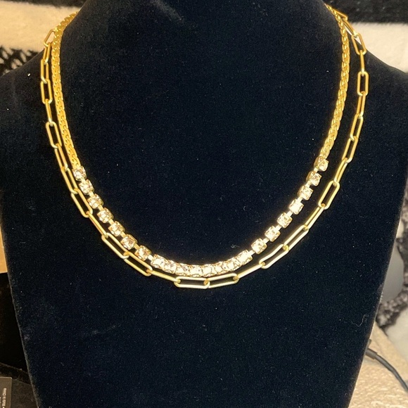 Sorrelli Double Chain Matte Gold /Crystal Necklace - Picture 1 of 4